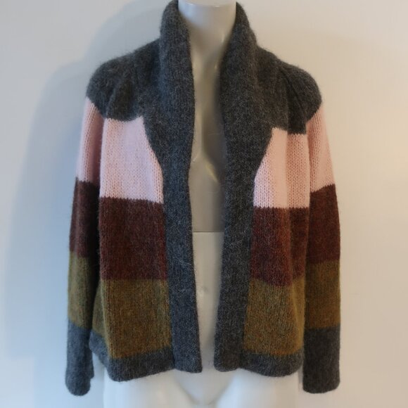 Womens The Great Gray Pink Multi Striped Alpaca Merino Wool Cardigan Sweater 0 - Picture 2 of 7